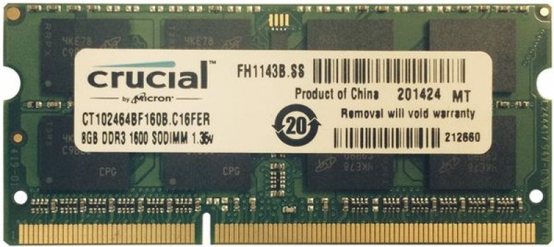 DDR3 8Gb Crucial Sodimm 2Rx8 PC3L-12800S-11-11-11 CT102464BF160B(CT102