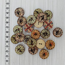 Ґудзик дерев'яна кругла Вінтажні годинник 20 мм