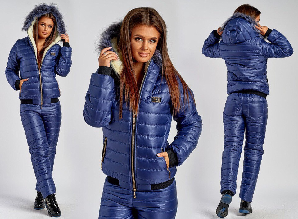 

Зимние штаны и куртка на овчине спортивный костюм GB, лыжный дутый стеганый синтепон женский, синий 52