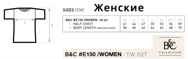 Таблиця розмірів жіночих футболок B&C