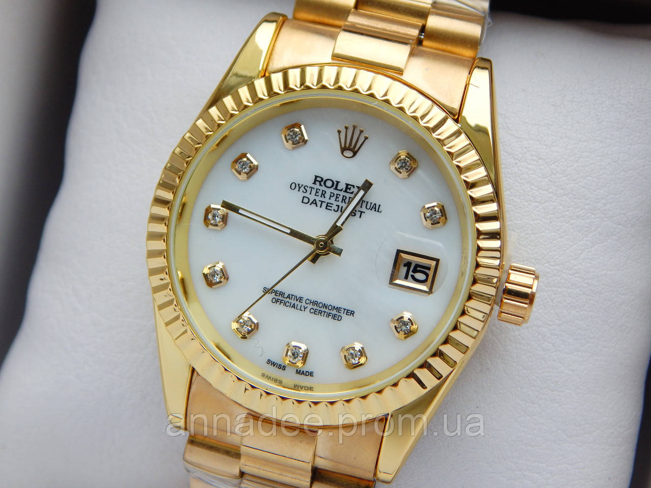 

Кварцевые наручные часы Rolex datejust (Ролекс) люкс качество, металл, золото, белый циферблат, CW470