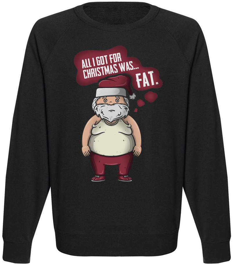 

Мужской свитшот All I Got For Christmas Was... Fat. (чёрный) XL, Черный