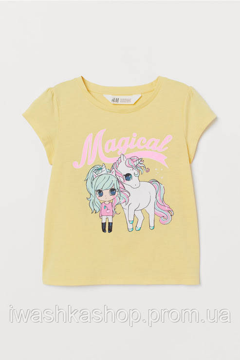 

Стильная желтая футболка для девочки 8 - 10 лет, р. 134 - 140, H&M, Желтый