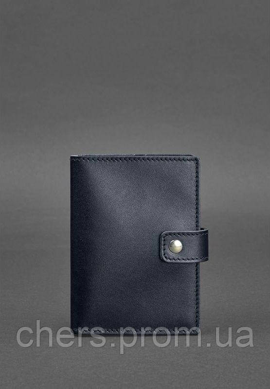 

Кожаная обложка для паспорта 5.0 (с окошком) темно-синяя Краст Everiot Bnote BN-OP-5-navy-blue