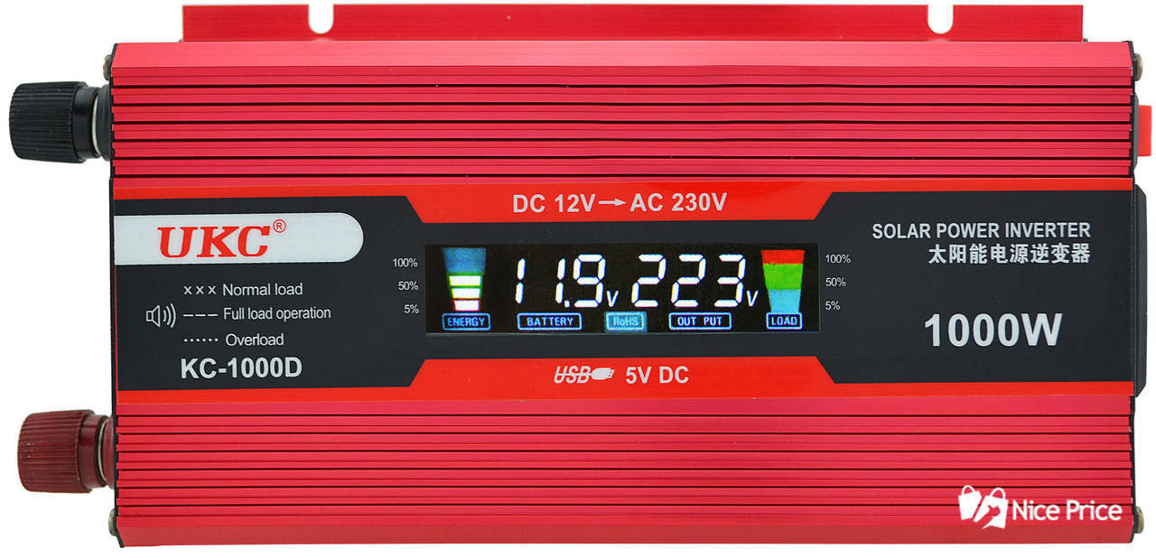 

Преобразователь UKC авто инвертор 12V-220V 1000W LCD KC-1000D + USB Red (5000)