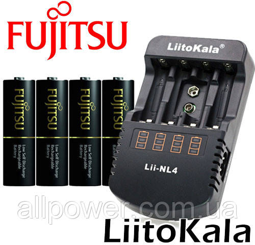 

Комплект: Liitokala Lii-NL4 + 4 AA Fujitsu Pro 2550 mAh (HR-3UTHC) + Бокс.