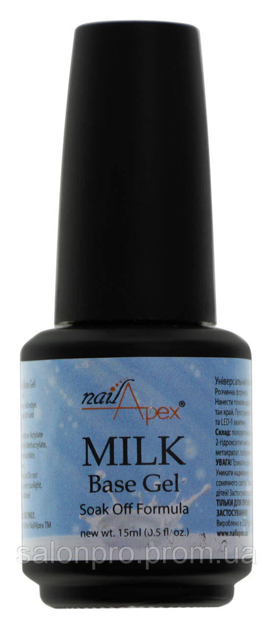 

Nailapex Milk Base Gel Soak Off Formula - молочная камуфлирующая база, 15 мл