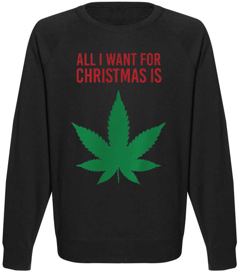 

Мужской свитшот All I Want For Christmas Is Weed (чёрный) L, Черный