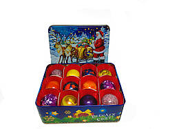 Шоколадные конфеты ручной роботы *Рождественская металлическая коробочка на 12 конфет.*