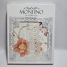 Праздничная жаккардовая скатерть в подарочной коробке Monfino 150х220см (полиэстер + хлопок) "Цветы"