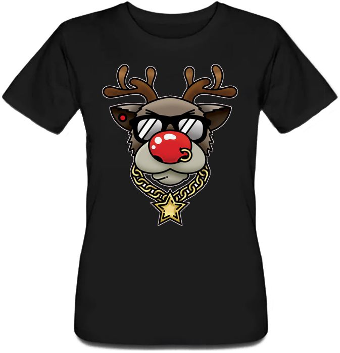 

Женская футболка Bling Rudolph (чёрная) XL, Черный