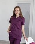 Бавовняний медичний костюм жіночий колір фіолетовий, фото 3