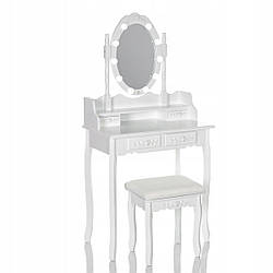Туалетный столик c зеркалом и LED подсветкой Wooden Dresser C6 белый + табурет (9130)
