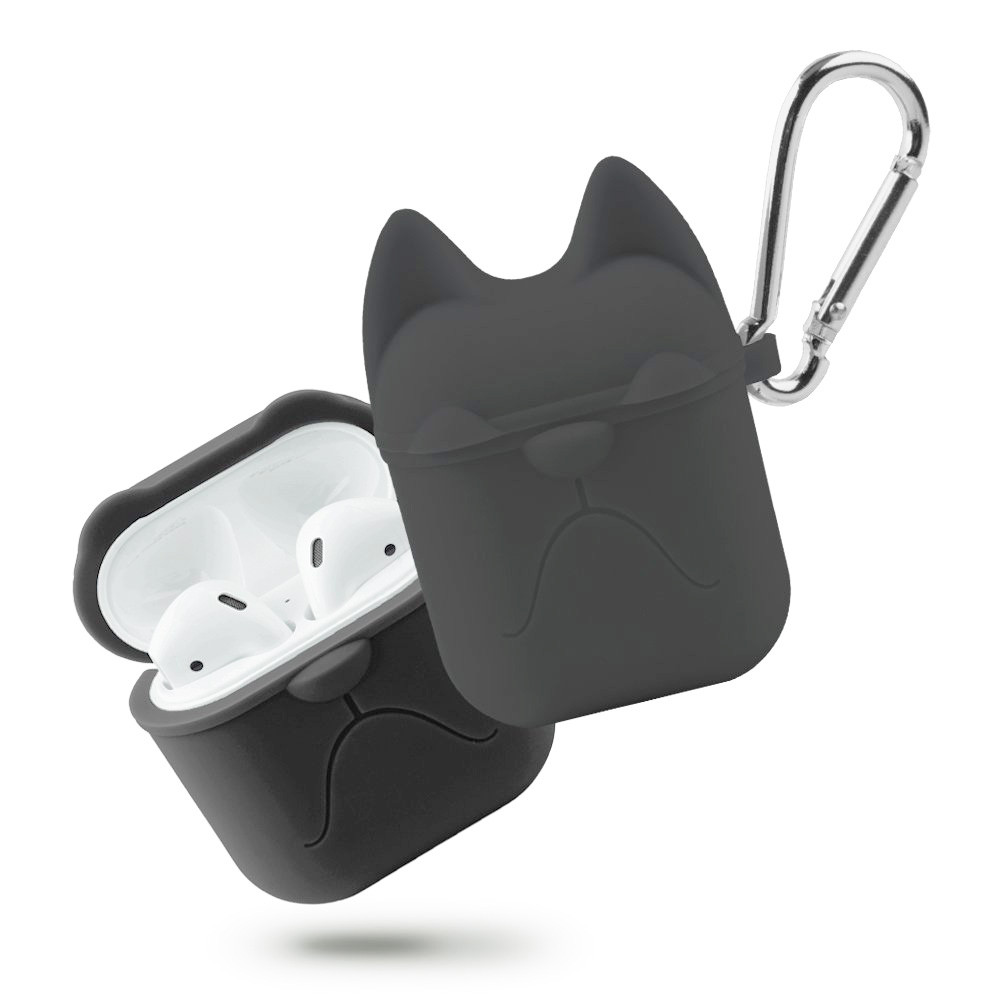 

Чехол для наушников Apple AirPods Silicone Case Dog с карабином Черный