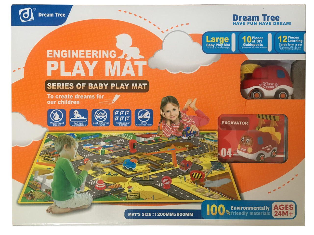 

Красочный детский игровой коврик Dream Tree Engineering Play Mat с машинкой и развивающими карточками