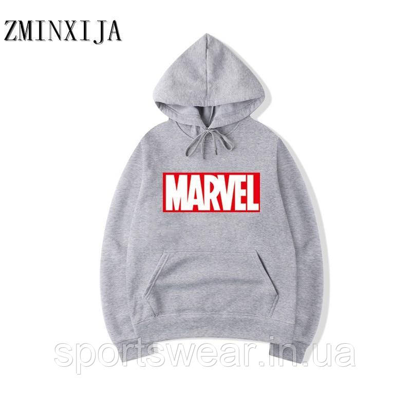 

Худи Marvel серое с логотипом, унисекс (мужское, женское, детское)