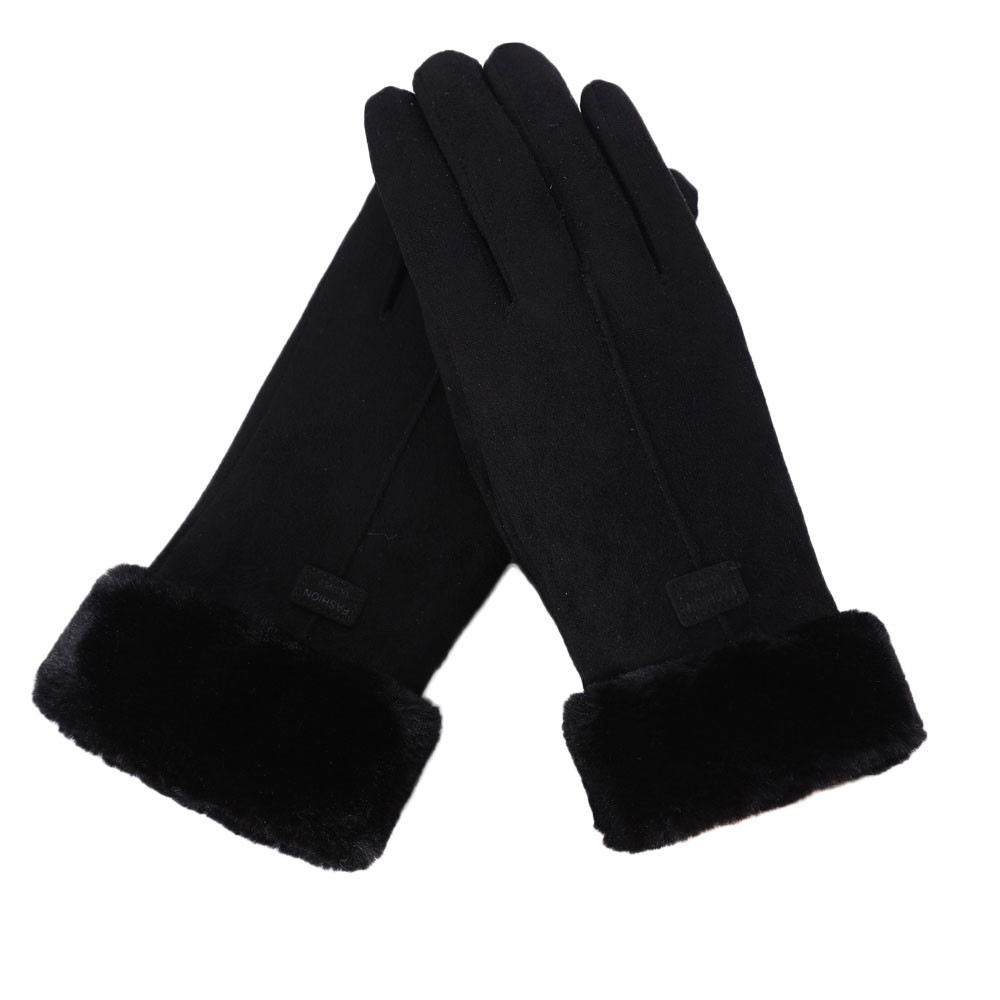 

Перчатки женские зимние сенсорные под замшу утепленные с мехом (черные), Черный