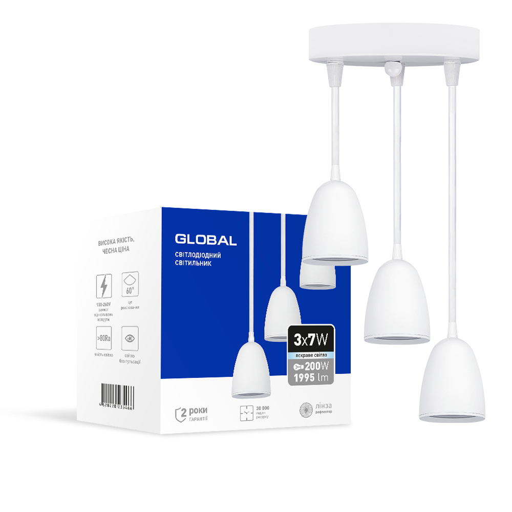 

Спотовый светодиодный светильник (подвес) GLOBAL 3-GPL-12141-CW 3x7W 4100K Белый