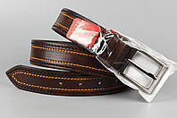 Ремень кожаный брючный King Belts 40 мм с декоративной строчкой