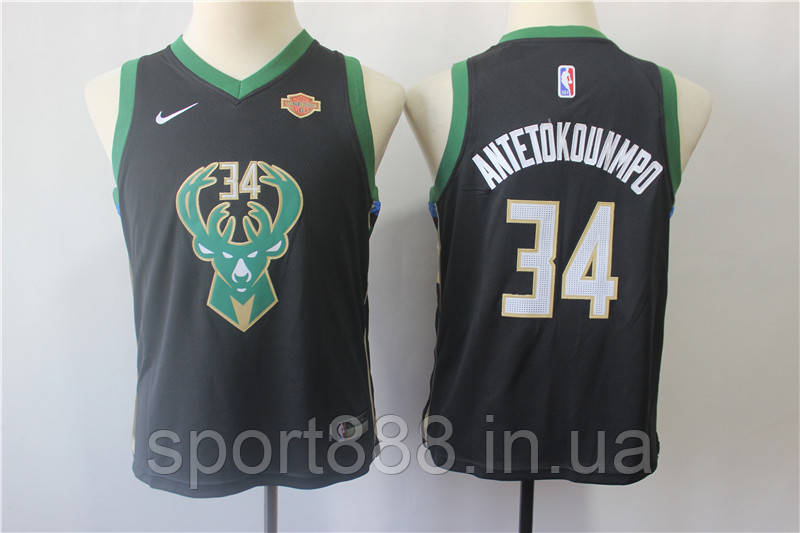 

Вышивка черная майка Nike Antetokounmpo №34 команда Milwaukee Bucks