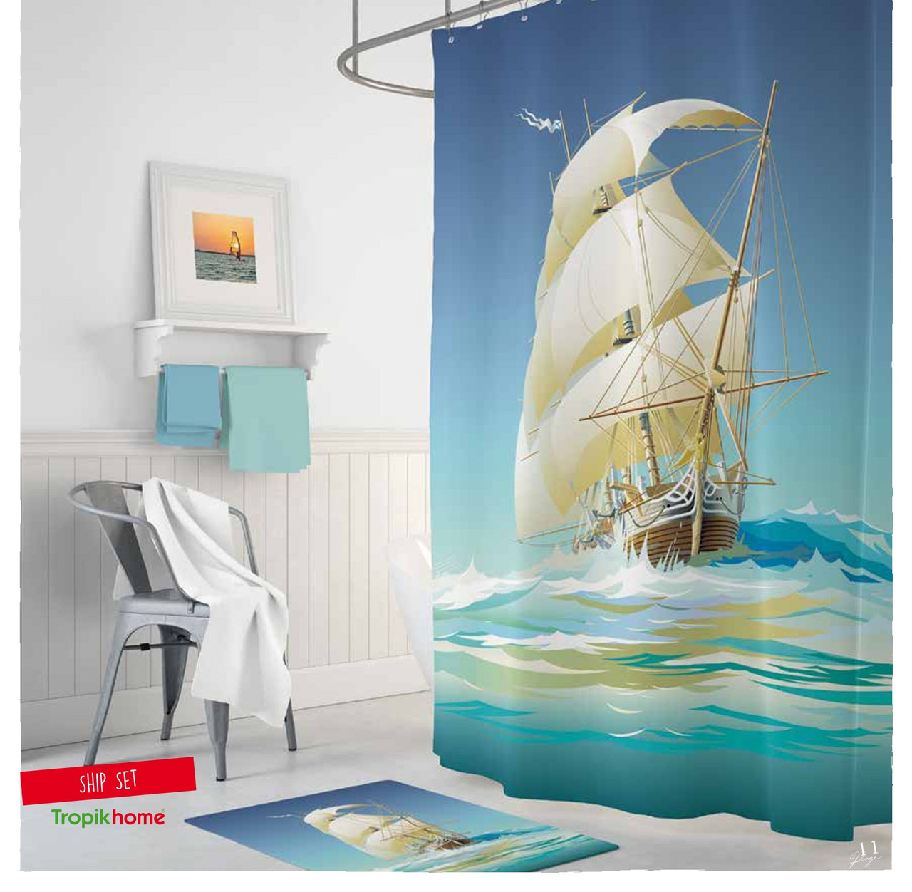 

Штора для ванной Ship Tropichome 180*200 см, Разные цвета