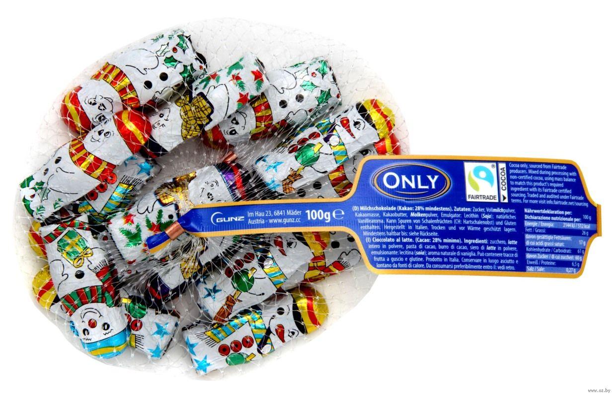 Новогодние Шоколадные Конфеты Only Снеговики в сетке Онли 100 г Австрия, фото 2