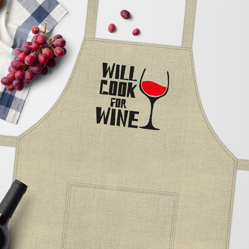 Фартук с надписью Will cook for wine (FRT_19N012)