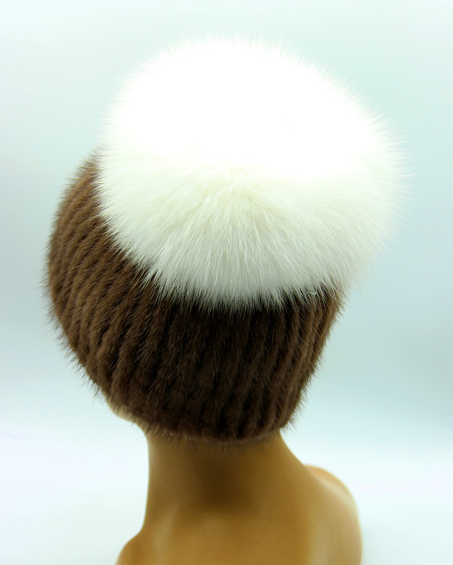 Меховая женская шапка на вязаной основе, норка