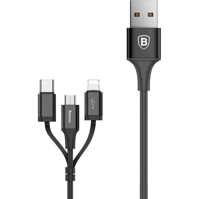 

Кабель USB Baseus Excellent 3-in-1 Micro+Lightning+Type-C 2A 1.2m, Black (CA3IN1-ZY01)