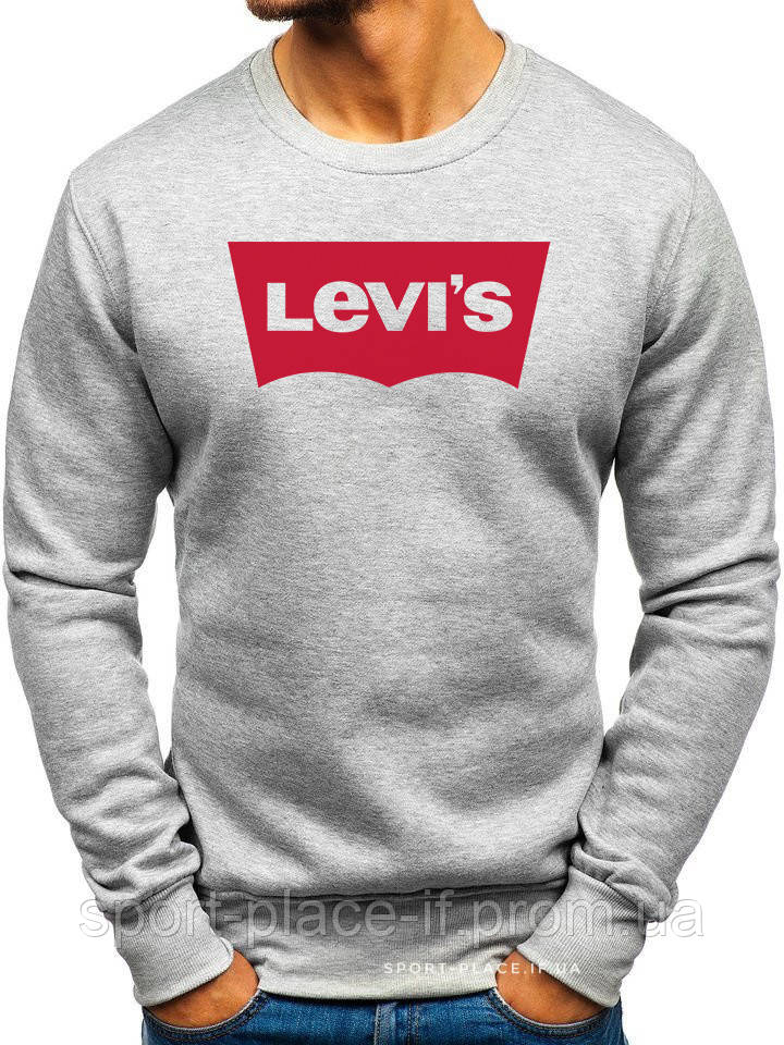 

Утепленный мужской свитшот Levis (Левис) ЗИМА светло серый с начесом (большая эмблема) толстовка лонгслив M, 48