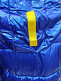 Куртка женская с капюшоном зимняя, синего цвета с желтыми вставками, фото 7