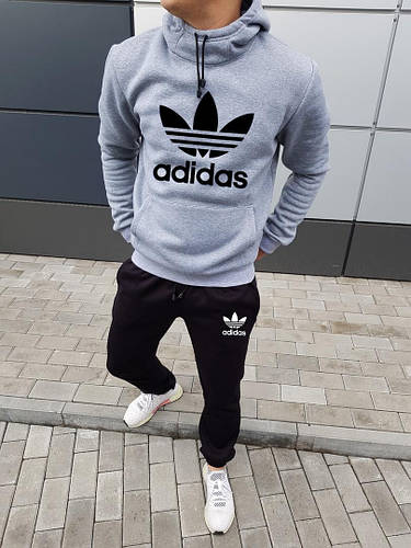 Спортивный костюм Adidas мужской, черный с серым, материал - хлопок, верх -  худи, код NN-2023., цена 1040 грн., купить в Киеве — Prom.ua (ID#1095350361)