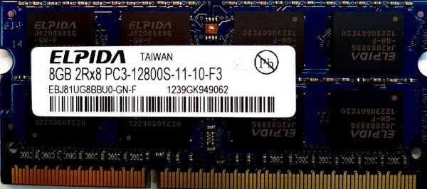 DDR3 8Gb Elpida Sodimm 2Rx8 PC3-12800S-11-10-F3 (EBJ81UG8BBU0-GN-F)