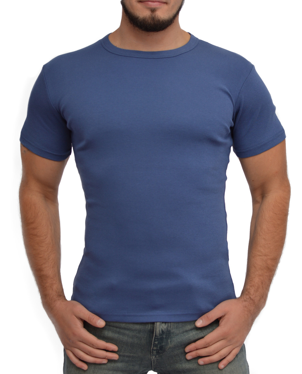 Мужская футболка | цвет джинс | стрейч хлопок | круглое горло | без рисунка XXL