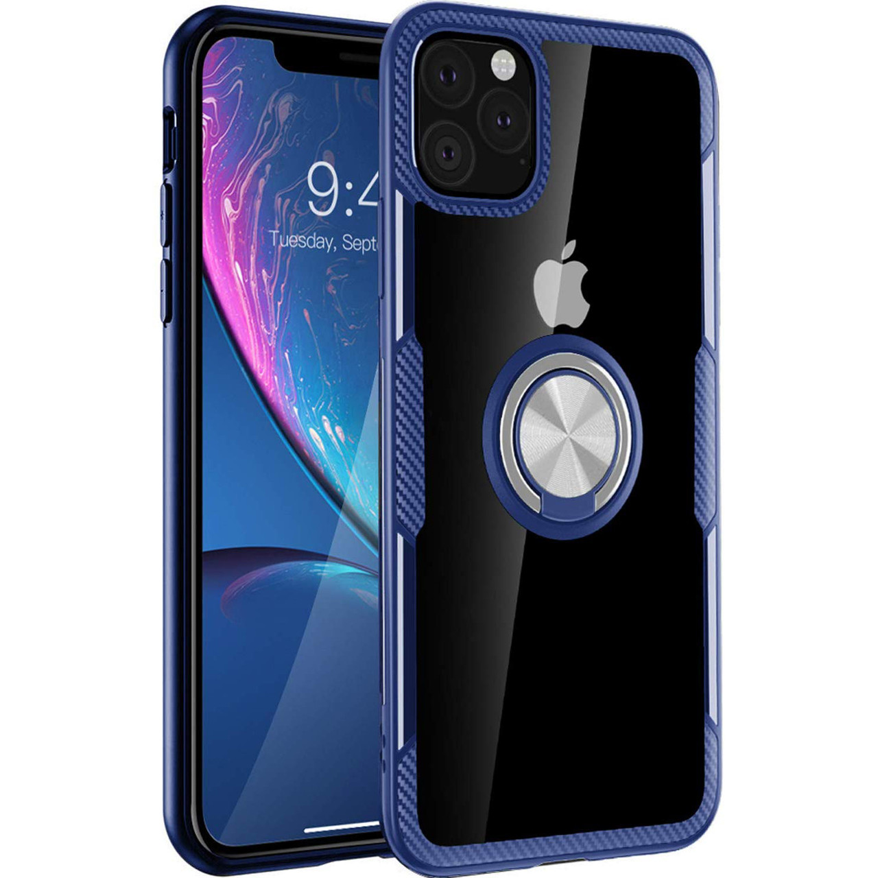 

TPU+PC чехол Deen CrystalRing под магнитный держатель для Apple iPhone 11 Pro (5.8"), Бесцветный / синий