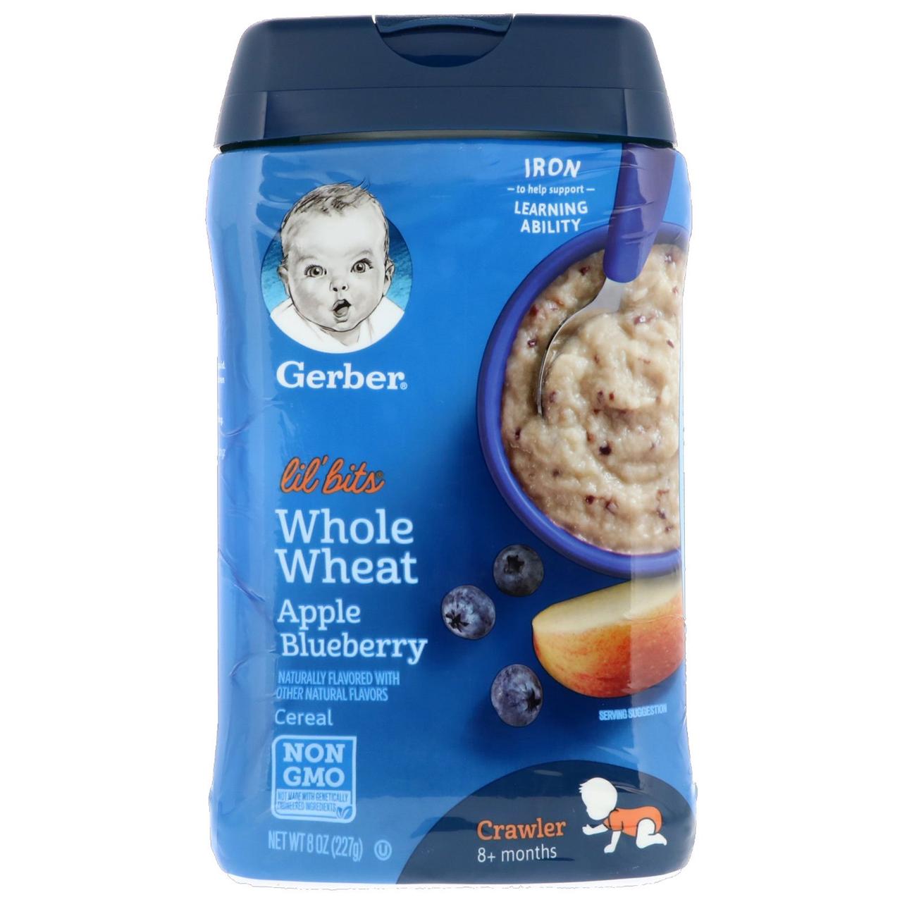 

Gerber, Lil' Bits, Whole Wheat Cereal, 8+ Months, Apple Blueberry, 8 oz (227 g)