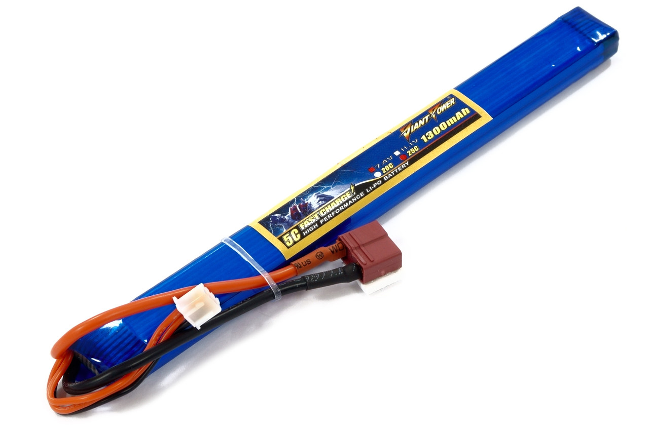 

Аккумулятор для страйкбола Giant Power Li-Pol 7.4V 2S 1300mAh 25C 12х17х190мм T-Plug