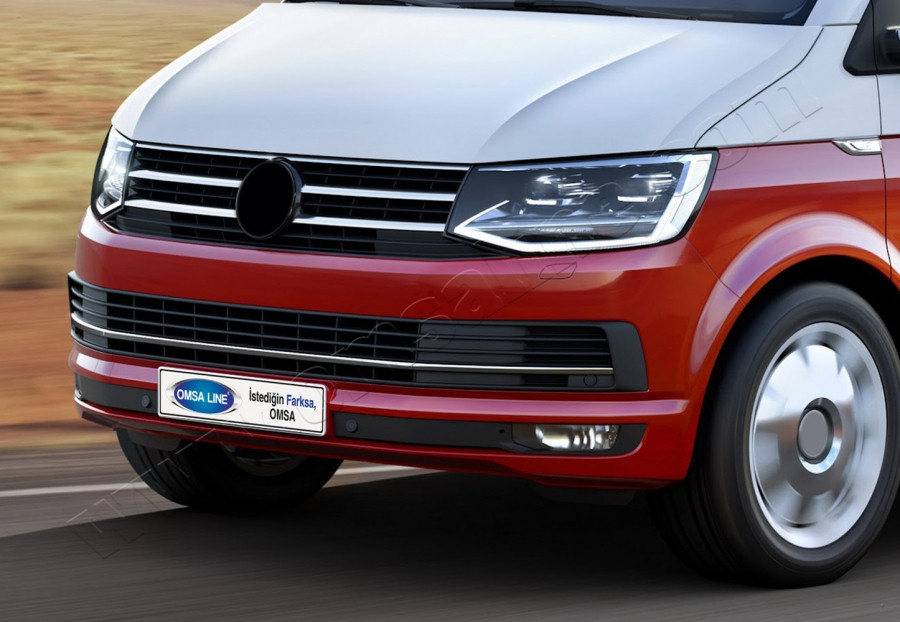 

Volkswagen T6 2015↗ гг. Накладки на решетку бампера (3 шт, нерж)