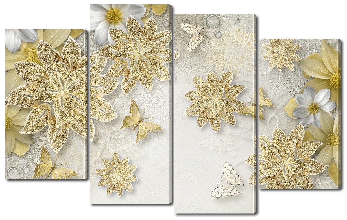 Модульна картина Interno Полотно Абстракція "Золоті квіти" 146х89см (R2206XL)