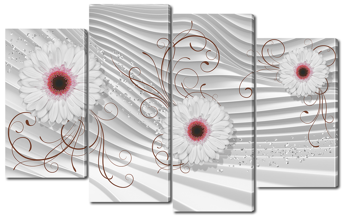 Модульна картина Interno Полотно Абстракція "Білі квіти" 126х77см (R2208L)