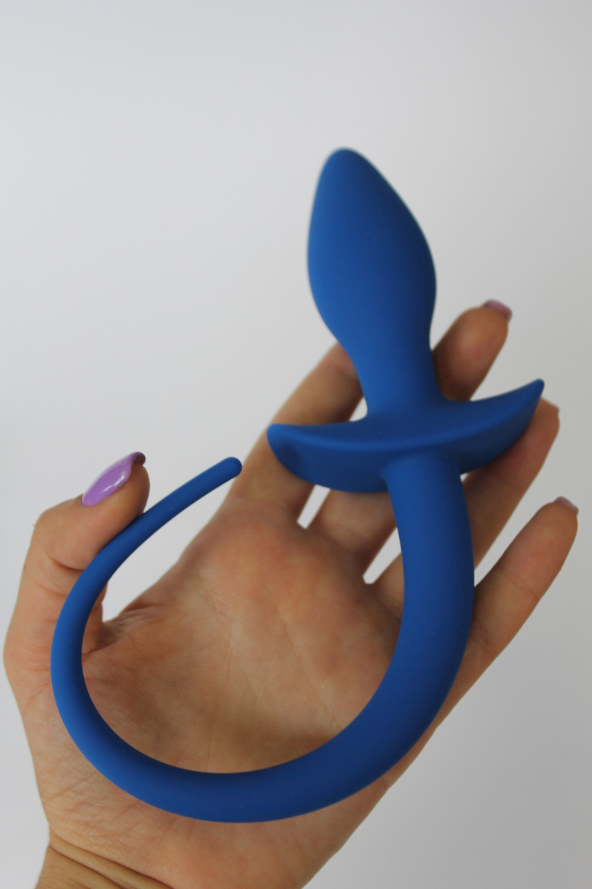 ВТУЛКА АНАЛЬНА ергономічної форми L 80 мм D 32 мм із зручною ручкою-обмежувачем, колір синій, фото 2