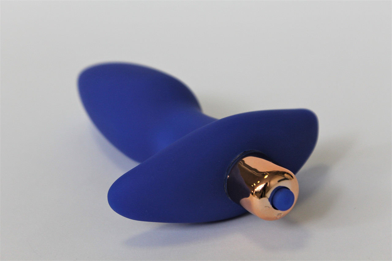 ВТУЛКА АНАЛЬНАЯ с вибрацией эргономичной формы с широким ограничителем, L 105 мм D 35 мм, цвет синий, фото 4