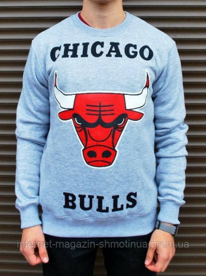

Мужская спортивная кофта Чикаго Буллс, трикотажный свитшот Chicago Bulls (на любой сезон) высокого качества, Серый