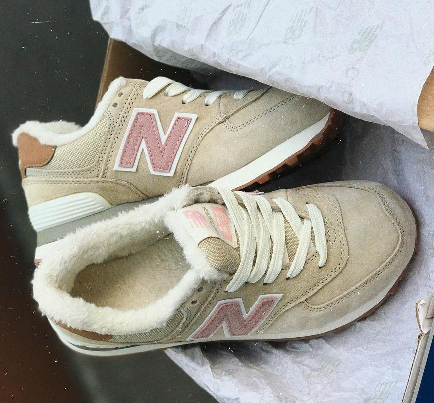 

New Balance 574 Beige (мех) | кроссовки женские; зимние; бежевые; с мехом; замшевые 37eur - 23.5cm, Бежевый