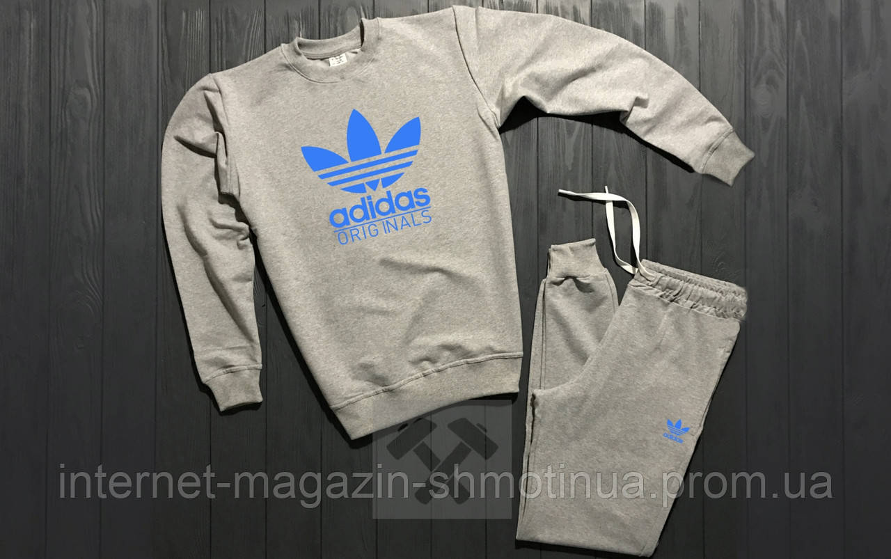 

Мужской спортивный костюм Адидас, костюм Adidas трикотажный на любой сезон, реплика, Серый