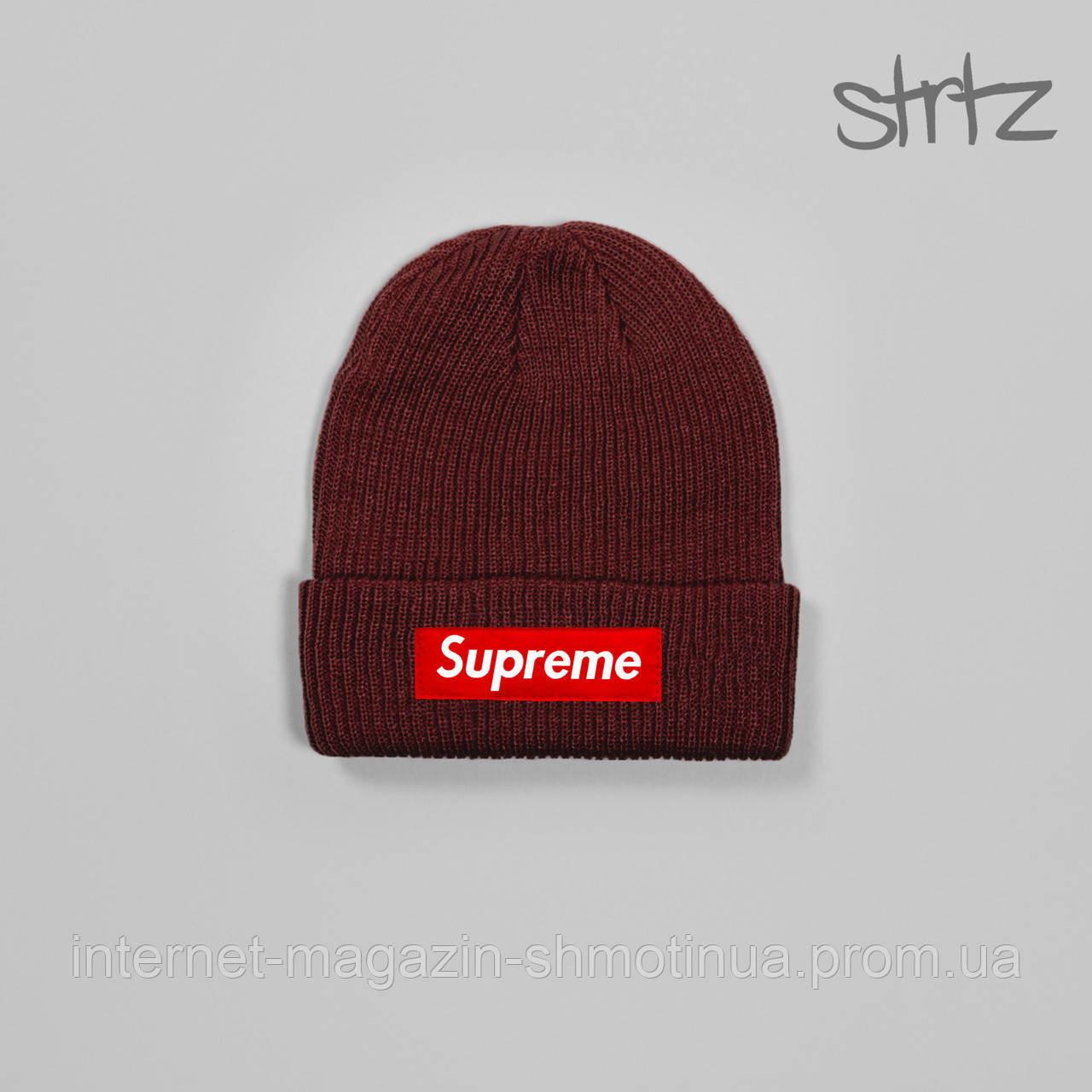 

Мужская шапка Суприм, шапка Supreme, материал акрил, демисезон, реплика, Бордовый