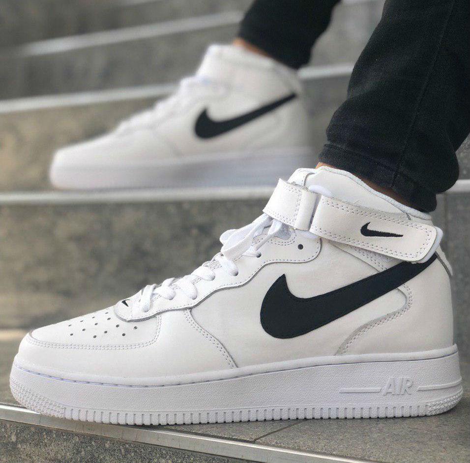 

Air Force 1 Mid White Black | кроссовки мужские; белые; кожаные; найк; осенние; демисезон 11us / 45eur / 29cm, Белый