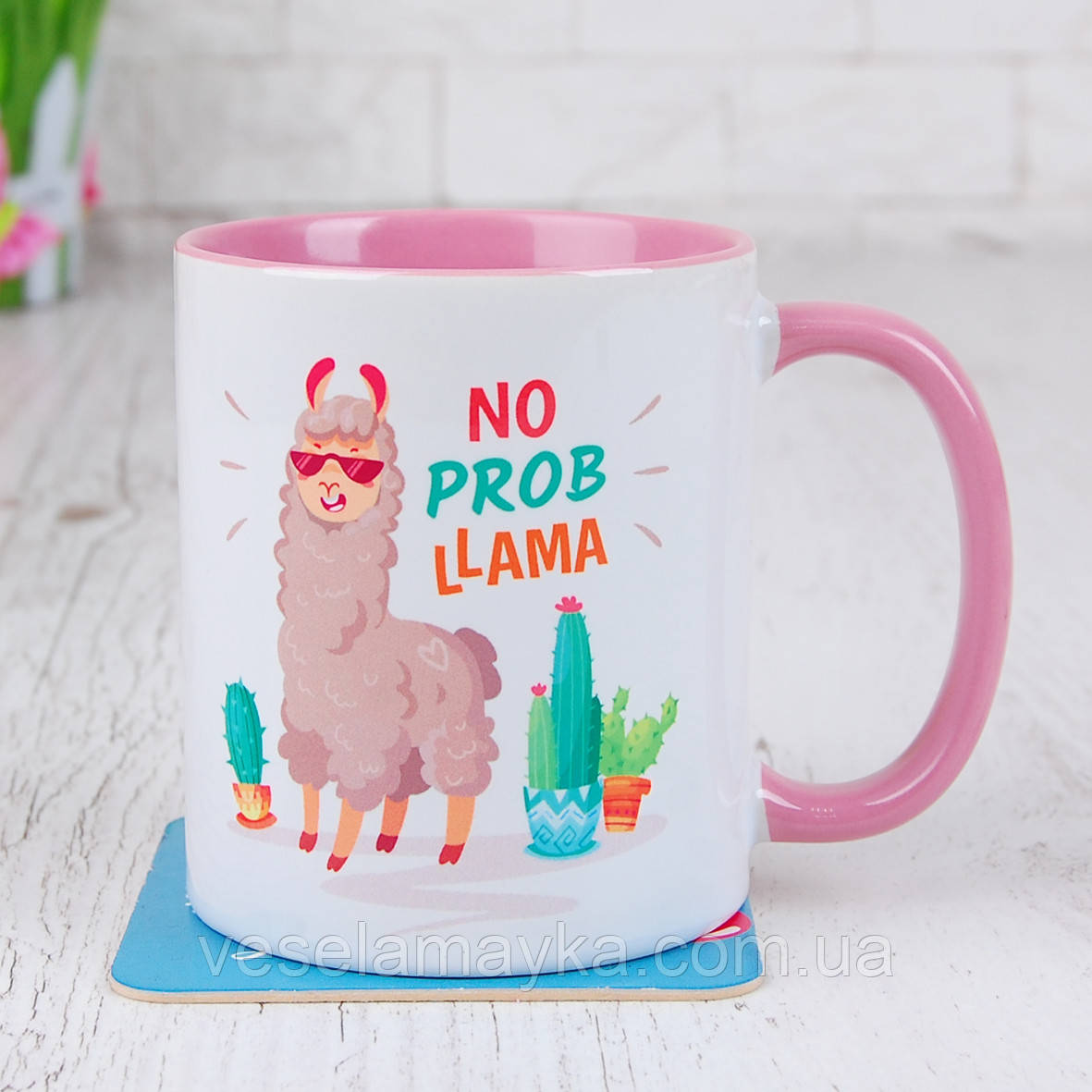 

Чашка "No prob llama 2" розовый