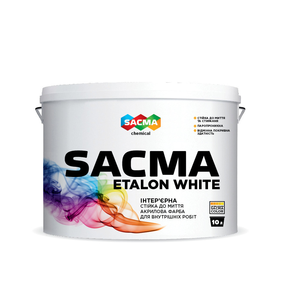 

Стойкая к мытью краска для внутренних работ SACMA ETALON White 10 л, Белый