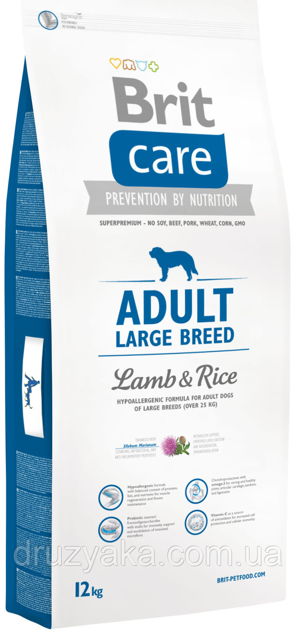 

Сухий корм для дорослих собак великих порід (вагою від 25 кг) Brit Care Adult Large Breed Lamb & Rice 12 кг